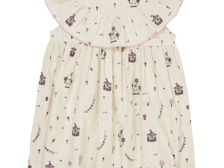 COPENHAGEN COLORS Cream Tivoli Print Dress W. Frill Online