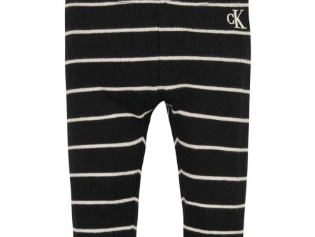 Calvin Klein Ck Black  Whitecap Gray Stripe Striped Rib Legging For Discount